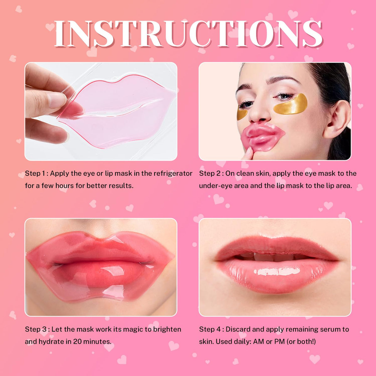 40 Pairs Lip Masks & Eye Masks, 24K Gold Crystal Gel Collagen Eye Pads, Under Eye Patches for Puffy Eyes, Dark Circles, Bachelorette Party Favors, Bridesmaid Gifts, Wrinkles and Fine Lines