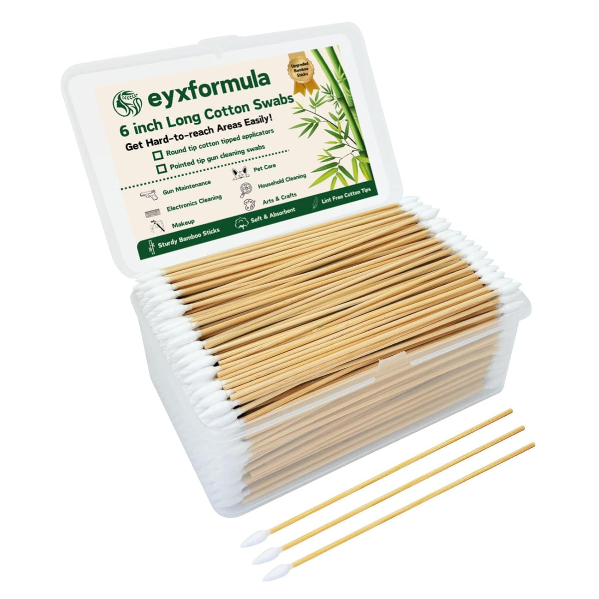 500 PCS 6 Inch Precision Tips Cotton Swabs - Long Wooden Stick Cotton Buds Pointed Cotton Swabs With Case - Cotton Tipped Applicators For Makeup, Electronics, Hard To Reach Area