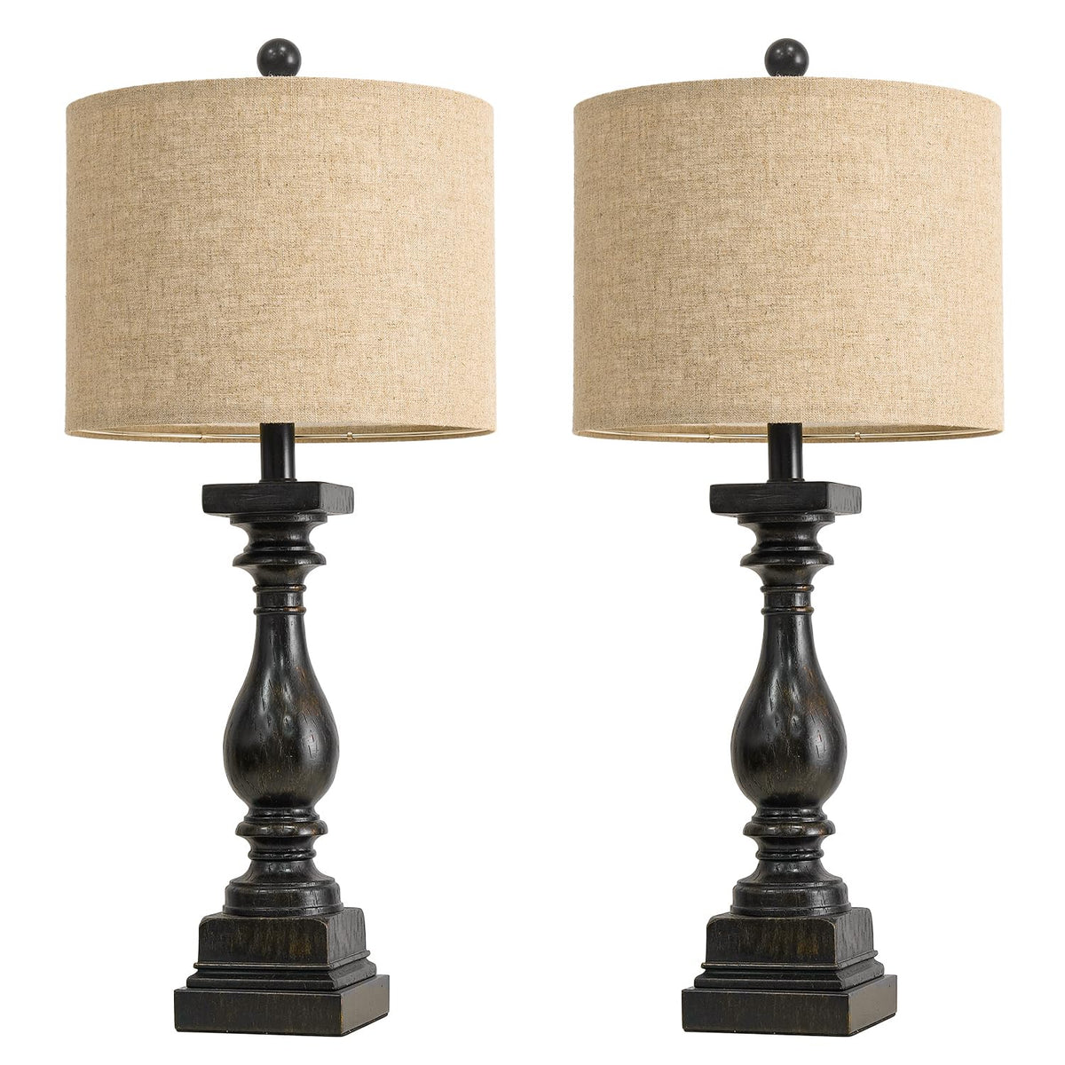 BOBOMOMO 27" Farmhouse Table Lamp Set of 2 with USB A+C for Bedroom Living Room Vintage Rustic Traditional Nightstand Bedside Lamps Retro Side Table Lamps (Black)