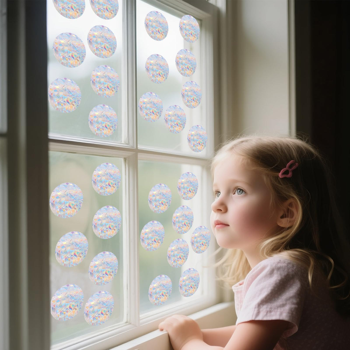 90 Pcs Circle Window Decals to Prevent Bird Strikes - Anti-Collision Window Stickers for Birds, Rainbow Vinyl Suncatcher Stickers, Reusable Static Clings for Bird Window Deterrent, No Glue Needed