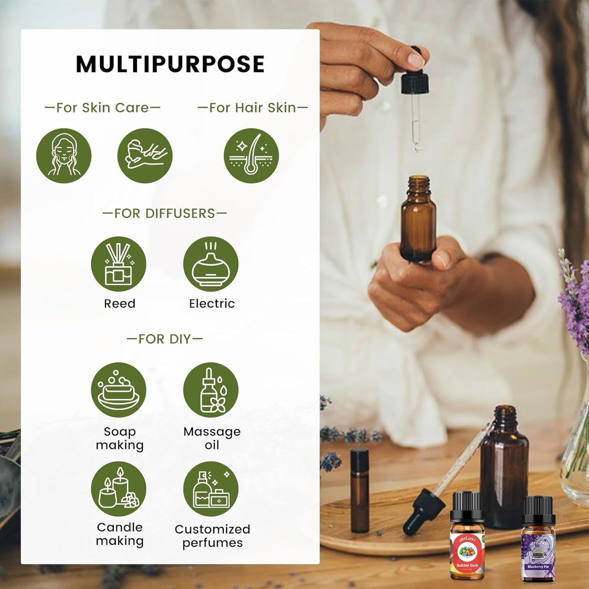 yethious Bubble Gum Essential Oil for Diffuser Blueberry Pie Bubble Gum Essential Oil Set Bubble Gum Oil 100% Pure Aromatherapy Oils - 2pcs X 10ml