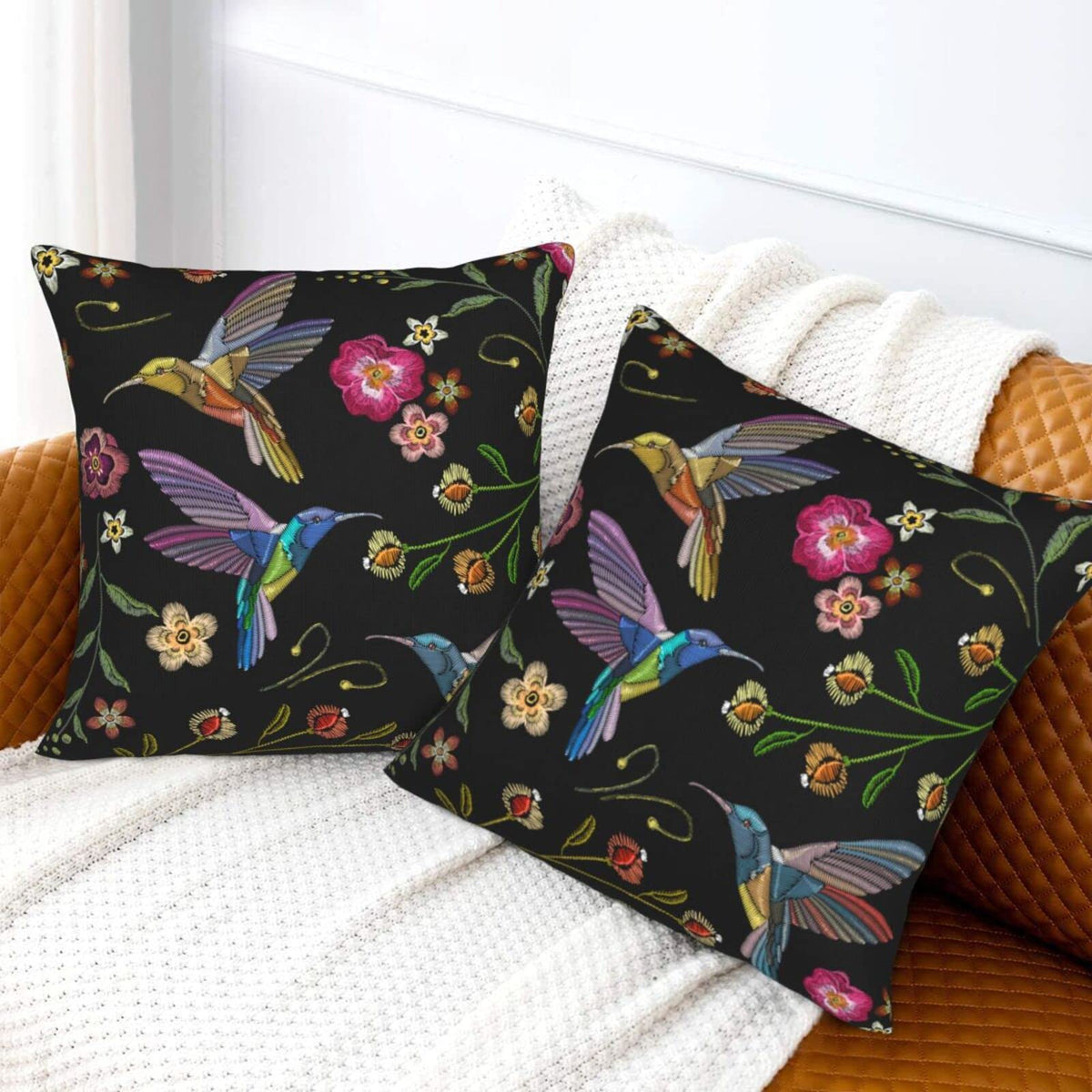 Abucaky Pillowcase Set of 2 Hummingbirds and Exotic Flowers Throw Pillow Covers Shells for Couch Office Bedroom Home Decoration, 20"X20"