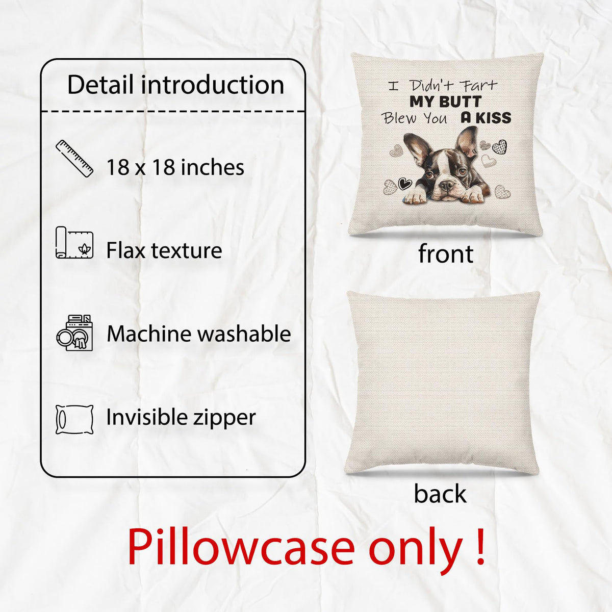 PUHEI Boston Terrier Pillow Covers 18x18, Gifts for Dog Lovers, Decor, Mom Gifts, Pillow Case