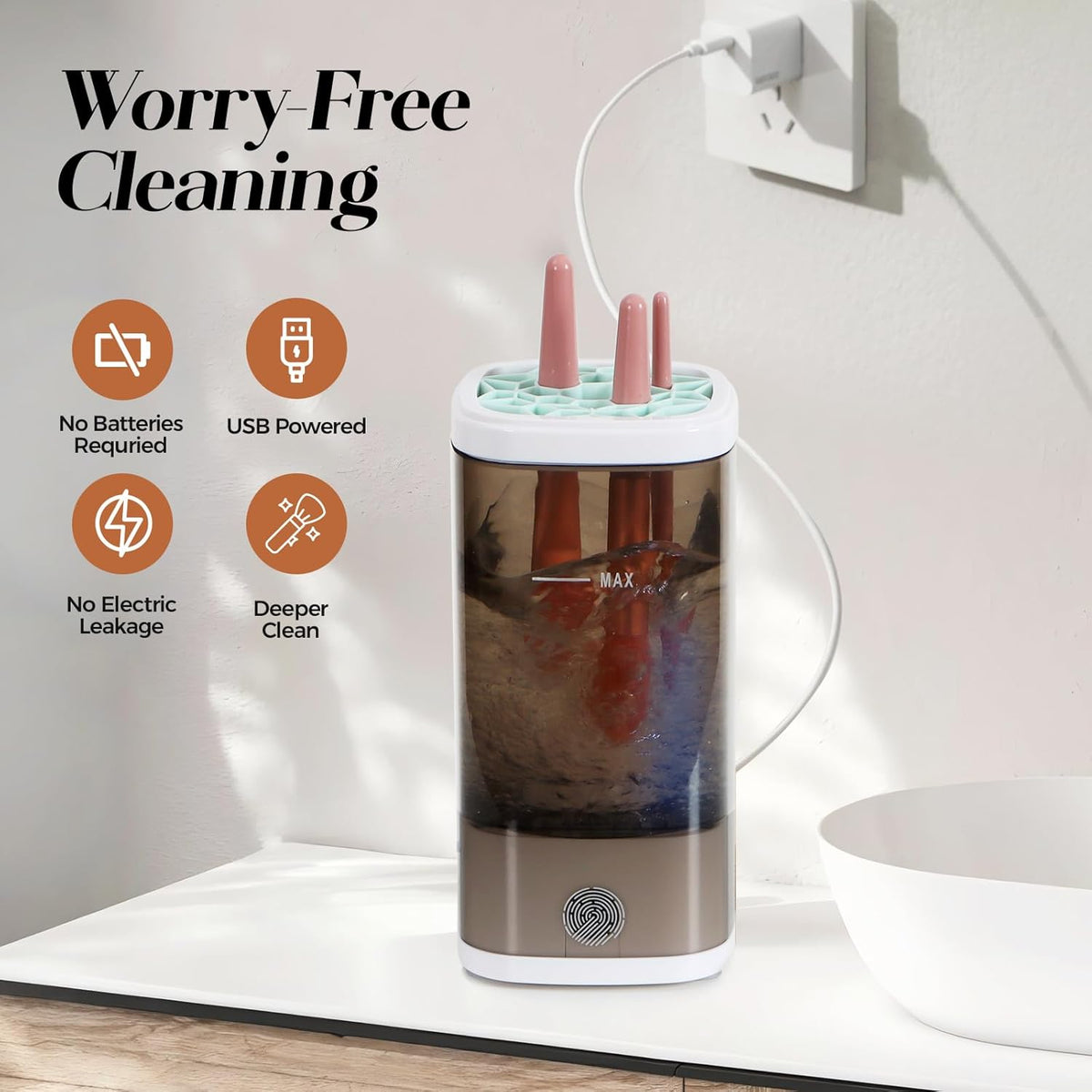 Electric Makeup Brush Cleaner and Dryer – Fast, Automatic Deep Cleaning Machine for All Brush Sizes, USB Rechargeable, Portable for Home & Travel