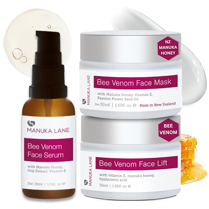 New Zealand Bee Venom Complete Skin Care Regimen | Includes (1) Bee Venom Face Mask, (1) Bee Venom Face Serum, (1) | Powerful, Safely Derived, and Natural Ingredients.