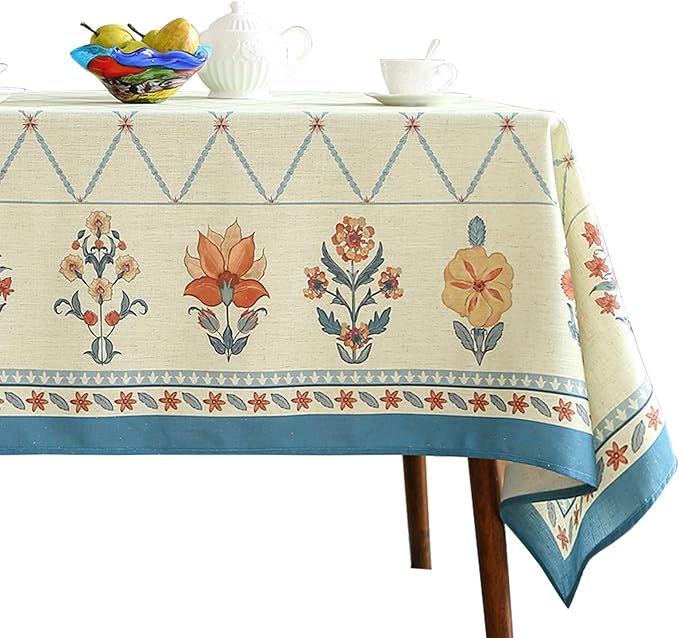 ISAENNE Designer Linen Floral Rectangular Tablecloth,Light Green Farmhouse Durable Table Cloth,Washable Decor Tablecloths for Dining Kitchen Thanksgiving Christmas,55"*87"-Floralsea B
