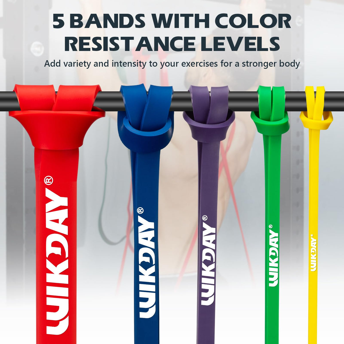 WIKDAY Resistance Bands for Working Out, Exercise Bands, Workout Bands, Pull Up Assistance Bands for Body Stretching Training Physical Therapy Muscle Training for Men & Women Multicolour (8-100lbs)