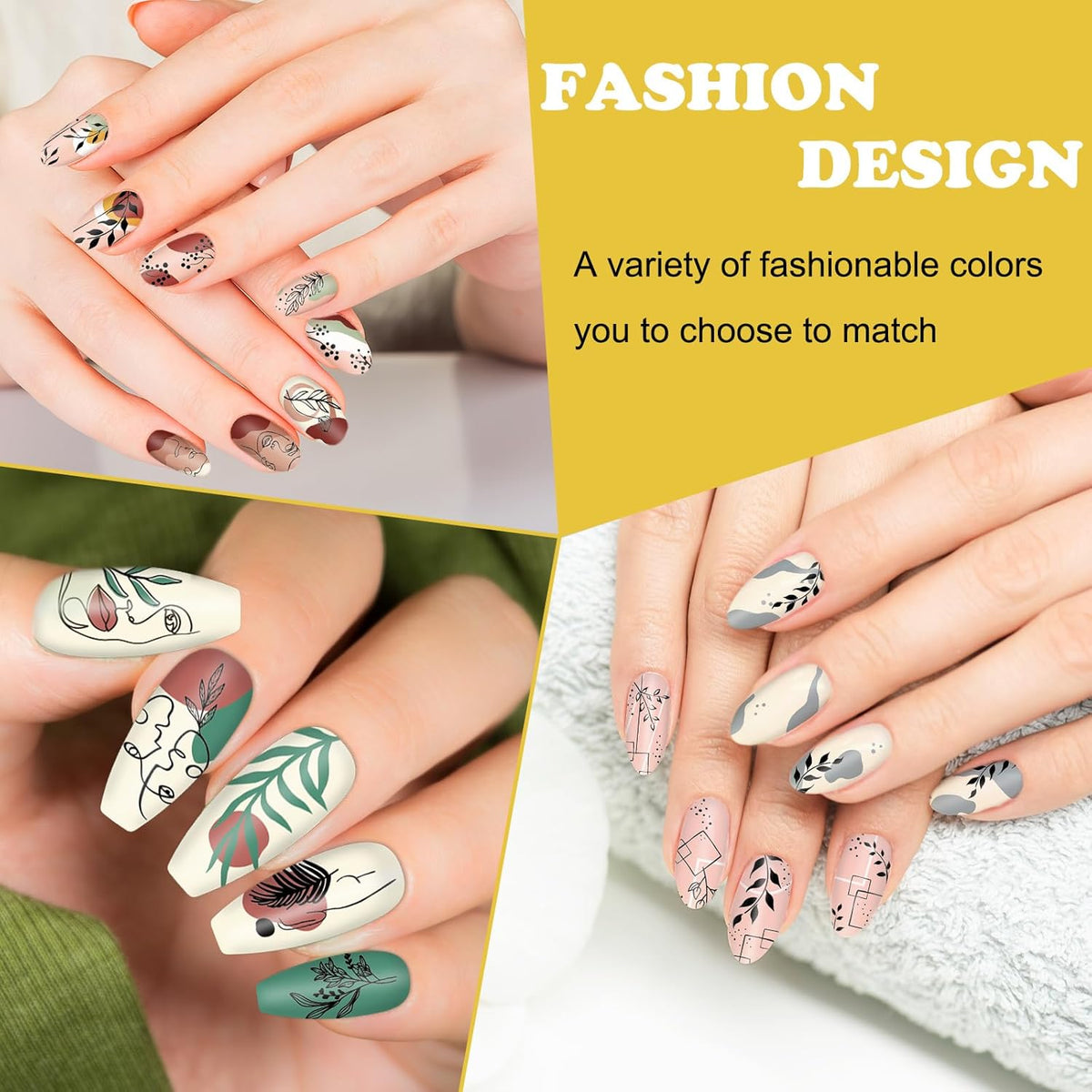 Whaline 6Pcs Abstract Lady Face Nail Plates Stamping Set Boho Plant Stamp Templates Nail Art Plates for DIY Print Manicure Salon Design Gift Supplies