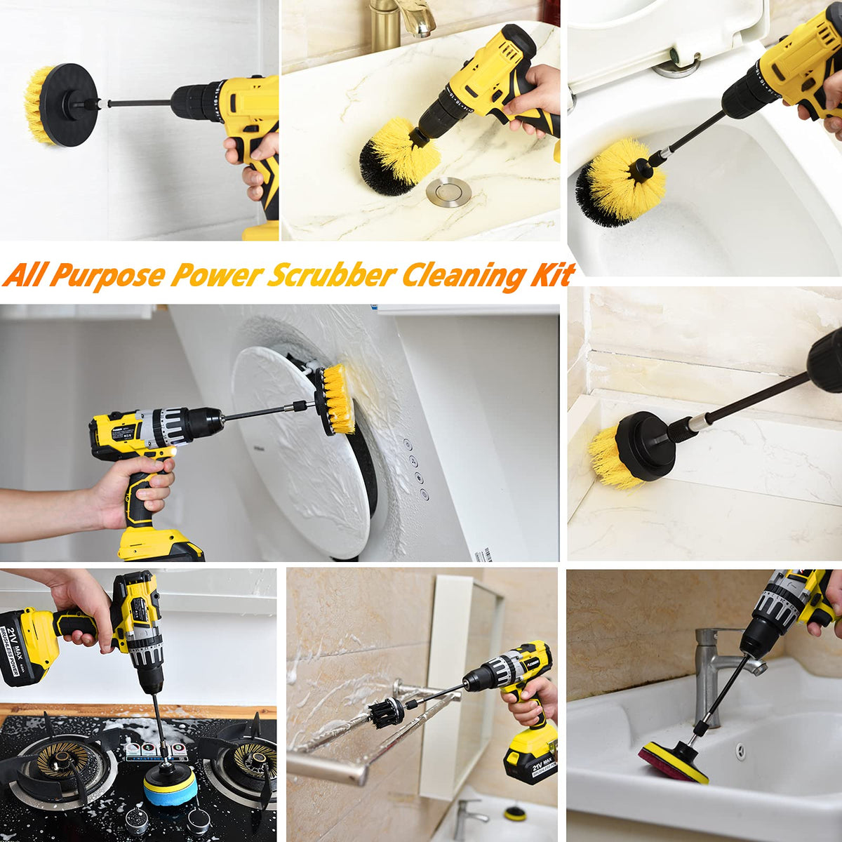 Shieldpro 30 Piece Drill Brush Attachment Set, All Purpose Power Clean Scrubber Brush, Scrub Pads & Sponge with Extend Long Attachment for Bathroom, Kitchen,Grout,Tub,Tile,Corners, Auto