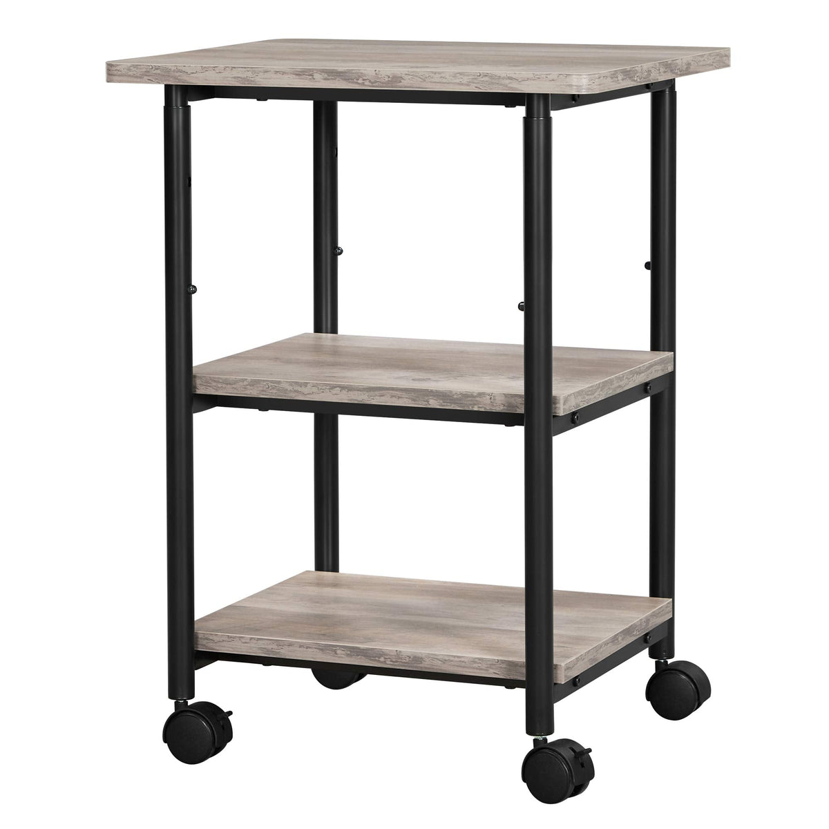 VASAGLE Printer Stand with Locking Wheels, 3-Tier Shelf, Industrial Under Desk Heavy-Duty Mobile Cart for Home Office, Heather Greige and Black UOPS003B02