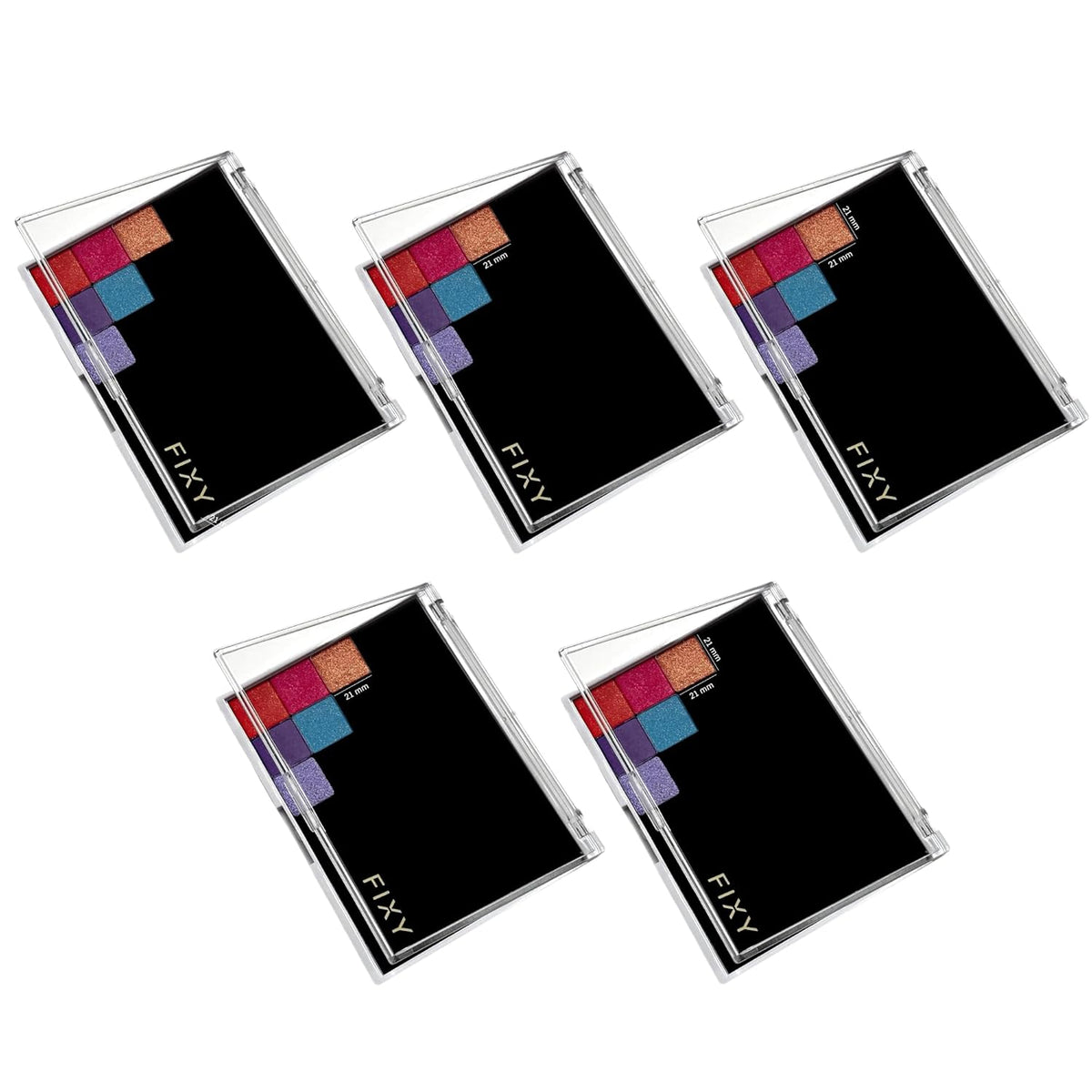 FIXY Empty Magnetic Makeup Palette Set of 5 (5.7x4.3inch) and 20 Magnetic Metal Pans of 21mm - Travel Friendly for Depotting, Organizing Eyeshadow, Blush, Foundation, Face Powder and more