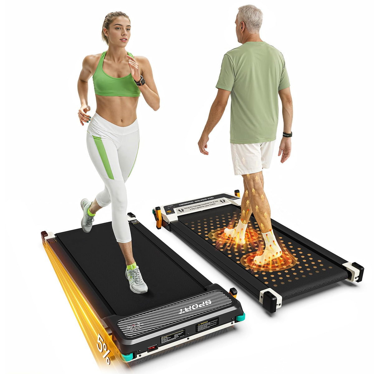 FINEHORSE 2 Side Walking Pad with Incline, 2 in 1 Under Desk Treadmills Walking Pad and Foot Massager for Home/Office, Portable Treadmill with Remote Control LED Display (Black)