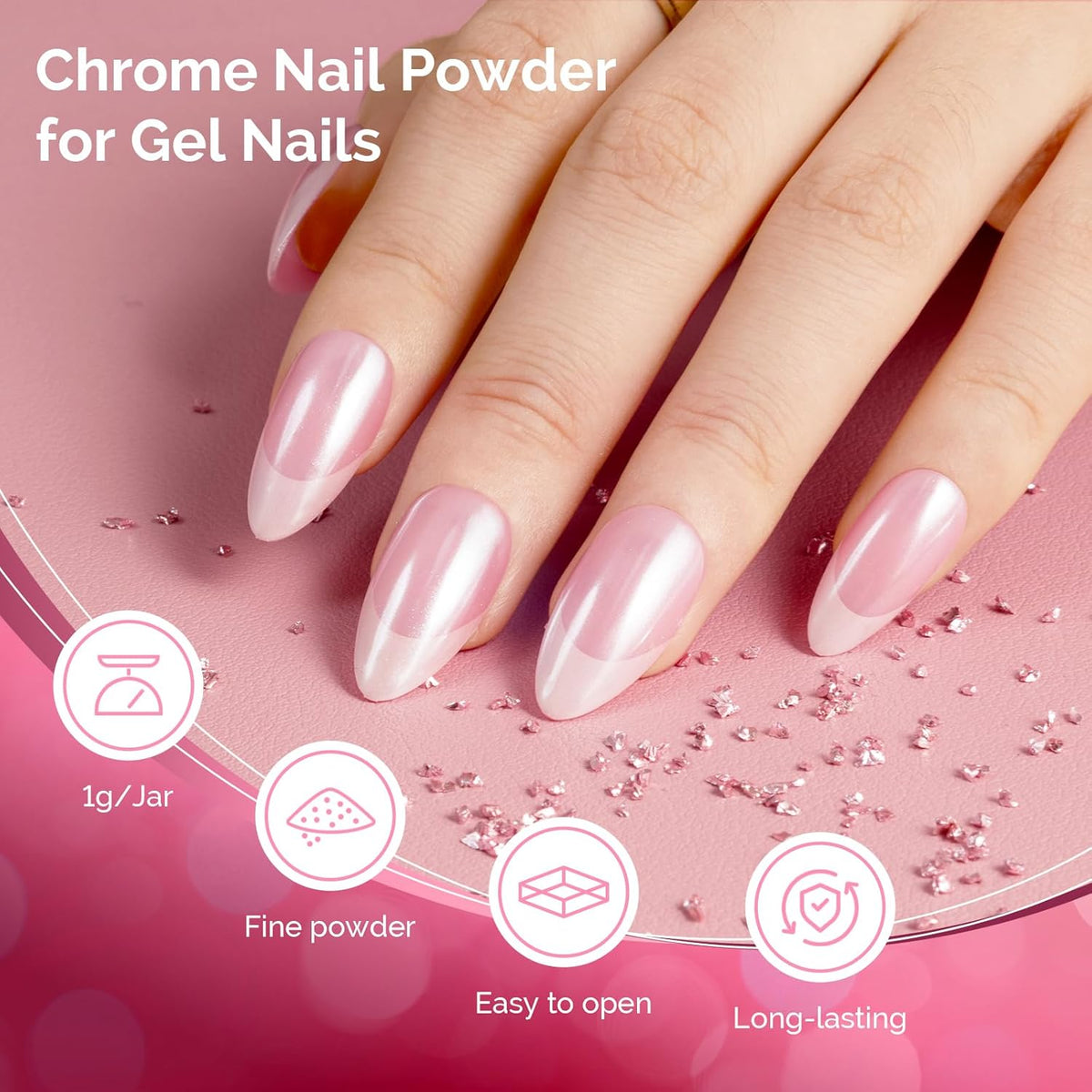MelodySusie 2Pcs Chrome Nail Powder for Gel Nails, Pearl and Aurora Powder Mirror Effect Pigment Pearlescent Mermaid Pigment Pearl Glitter for Home DIY Salon Use