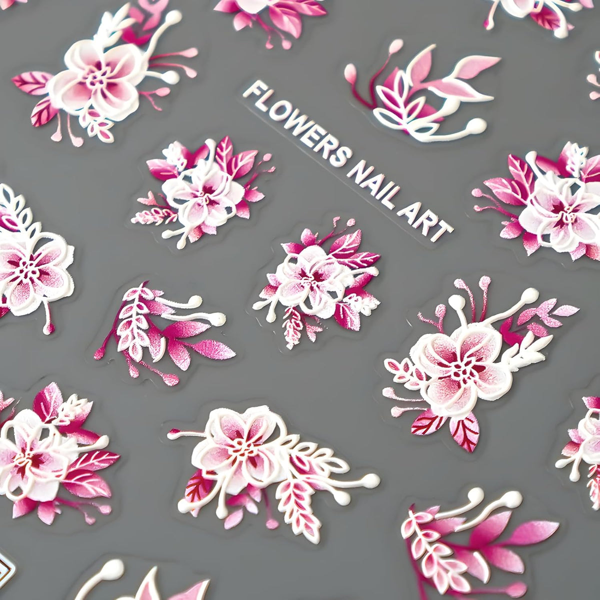 Pink Flowers Nail Art Stickers 5D Embossed Self Adhesive Nail Decals Spring Summer Nail Stickers for Nail Art Flower Nail Design Decoration Accessories for Women and Girls