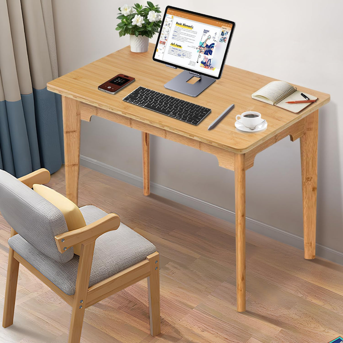 Maydear 27.5 Inch Small Bamboo Computer Desk, Home Office Desk Writing Table for Small Spaces, Modern Work Simple Study Table for Bedroom, Living Room, Home and Office