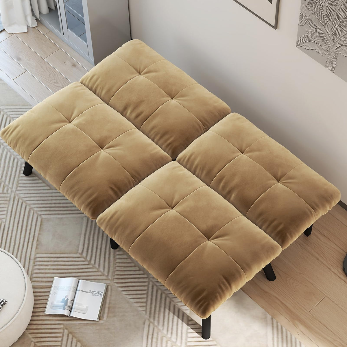 homeokay Futon Sofa Sleeper Couch Bed with Adjustable Backrest Thick Cushion Velvet Fabric for Department Living Room Lounge Sofa Loveseat (Brown)