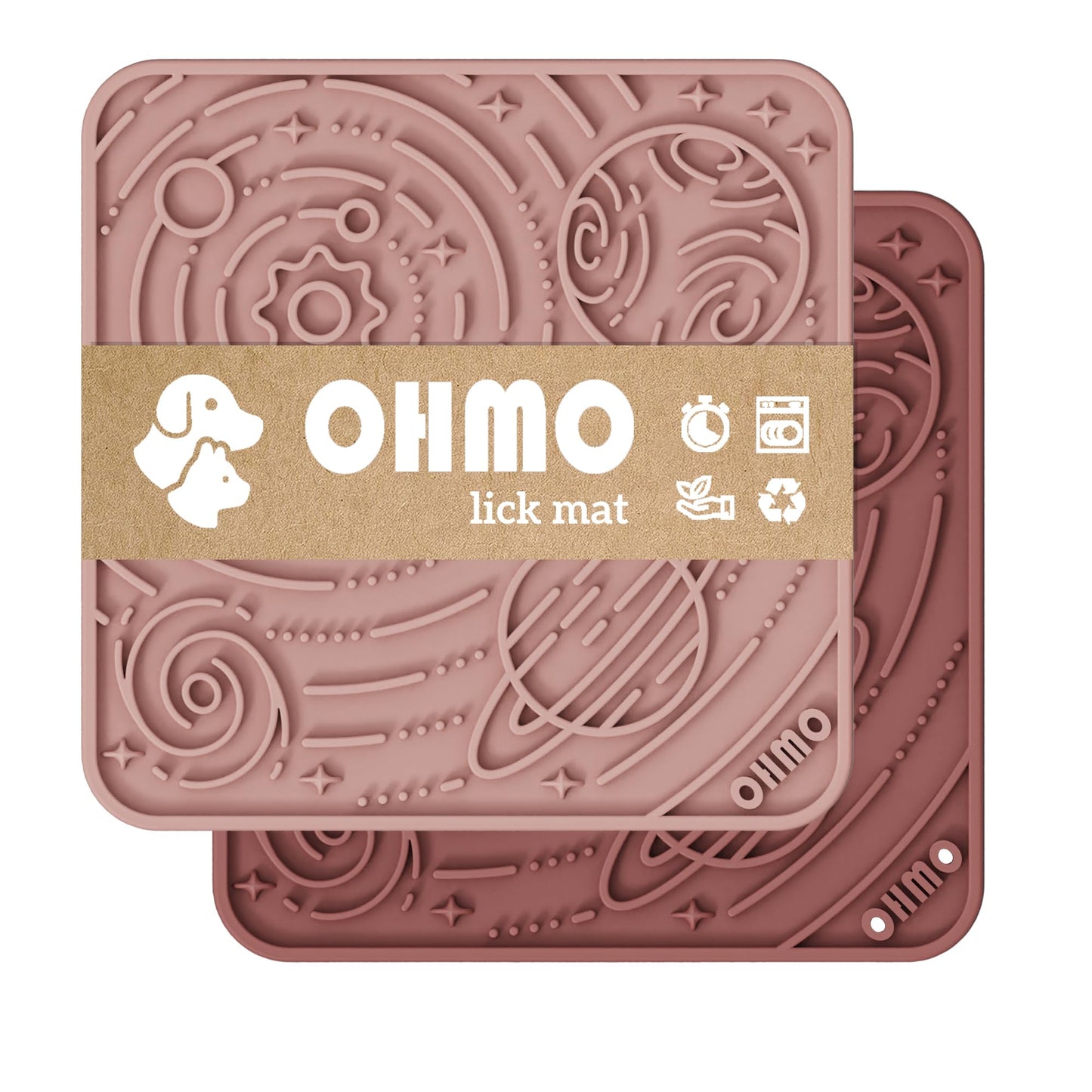 OHMO Lick Mat for Dogs and Cats(Small, Mars&Coral, 2pcs) Enrichment Accessories Toy Space Star Easy Clean Pet Slow Feeder/Suction Cups, Licking Pad for Anxiety Relief and Boredom Reduction