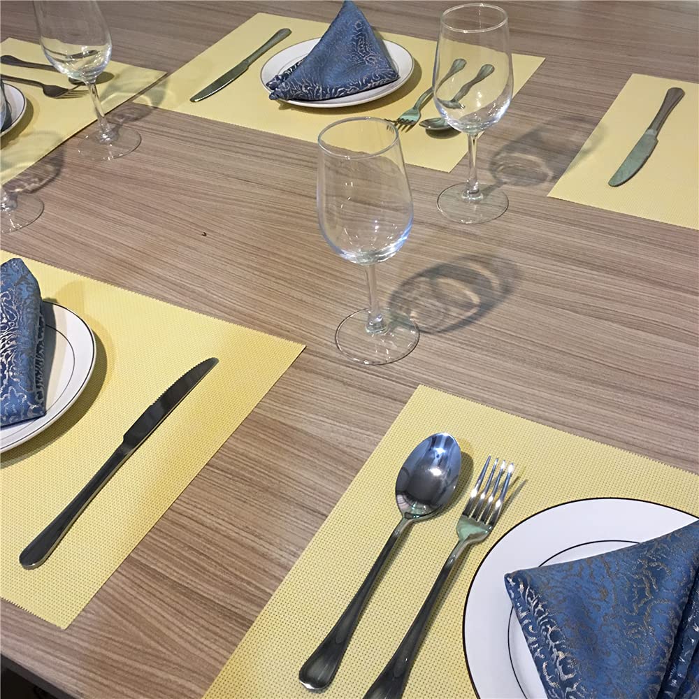 WAZAIGUR Placemats,Easy to Clean Crisscross Woven Vinyl Place Mats Durable Non-Slip Heat Resistant Table Mats,Placemats for Kitchen Table Set of 6,Yellow