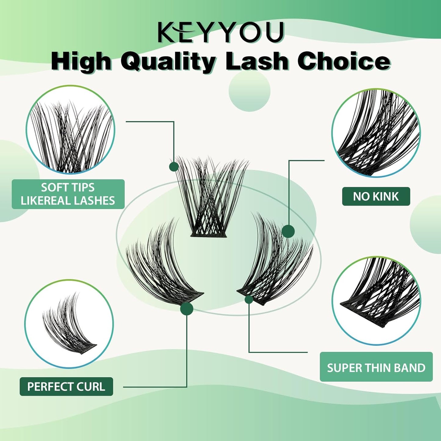 KEYYOU Lash Clusters,96 Pcs Cluster Lashes Y01 D Curl 12mm DIY Lash Extensions Eyelash Clusters,Volume Wispy Individual Lashes Soft&Comfortable Easy to DIY at Home(Y01,D-12mm)