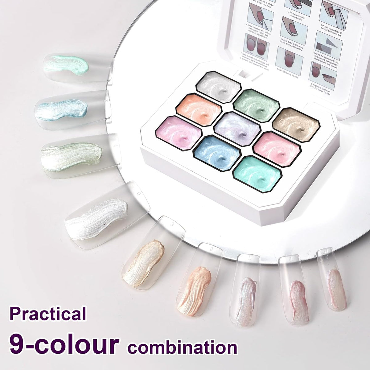 Gradient Painting Gel, 9 Colors Pearlescent Ombre Gel Nail Polish for Pigment Pat Aura Nails French Manicure Long-lasting No-wipe Soak Off UV Treasure of Pearl