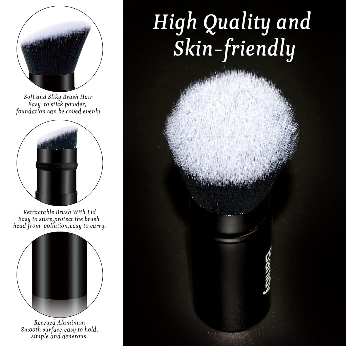 Makeup Brush Kabuki Face Brushes Retractable Travel Blush Kabuki Brush Portable Flawless for Foundation, Powder Blush, Bronzer, Buffing, Liquid, Cream, Cruelty Free with Cover(1PCS)
