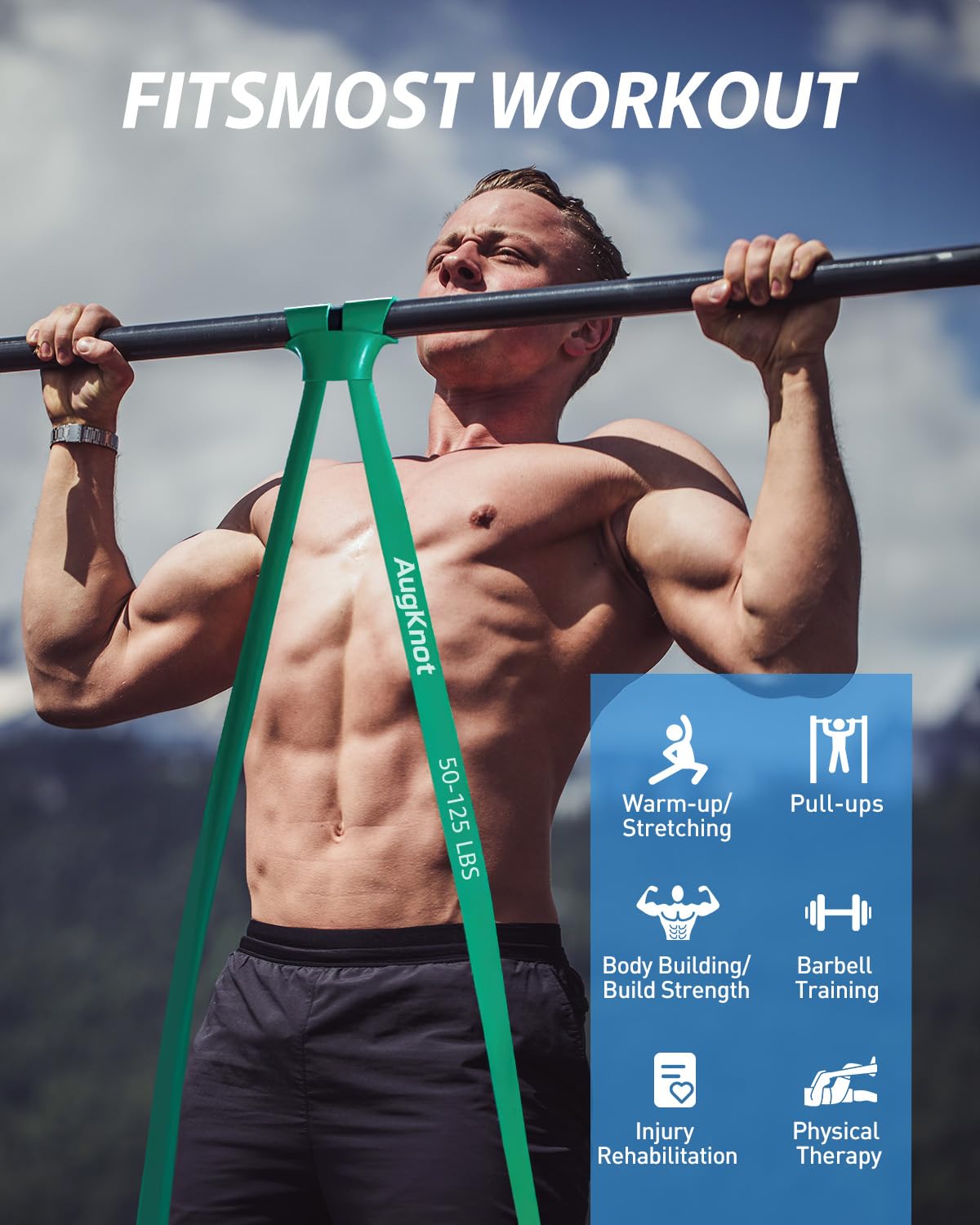 AugKnot Resistance Bands for Working Out: 5-Levels Exercise Bands Set - Pull Up Assistance Elastic Silicone - Physical Therapy/Stretching/Training - Home Gym for Women and Men Waterproof Lightweight