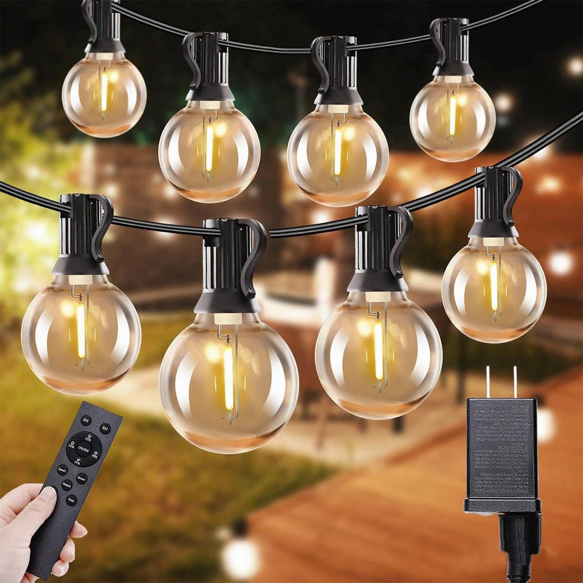 SANBEN 50ft LED String Lights with Remote, 25+1Bulbs Dimmable Patio Lights Outdoor, 24V Waterproof Plug, G40 Hanging Light for Outside Deck Garden Backyard Porch Party Decor