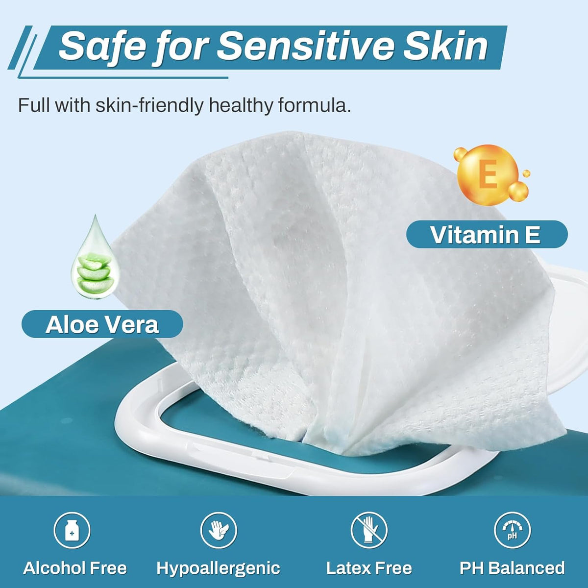 720 Count (12 Packs of 60) Wipes for Adults, 8" x 12" Extra Large for Incontinence & Cleansing, Disposable Body Shower & Bath Wipes for Elderly Bathing No-Rinse - Vitamin E & Aloe