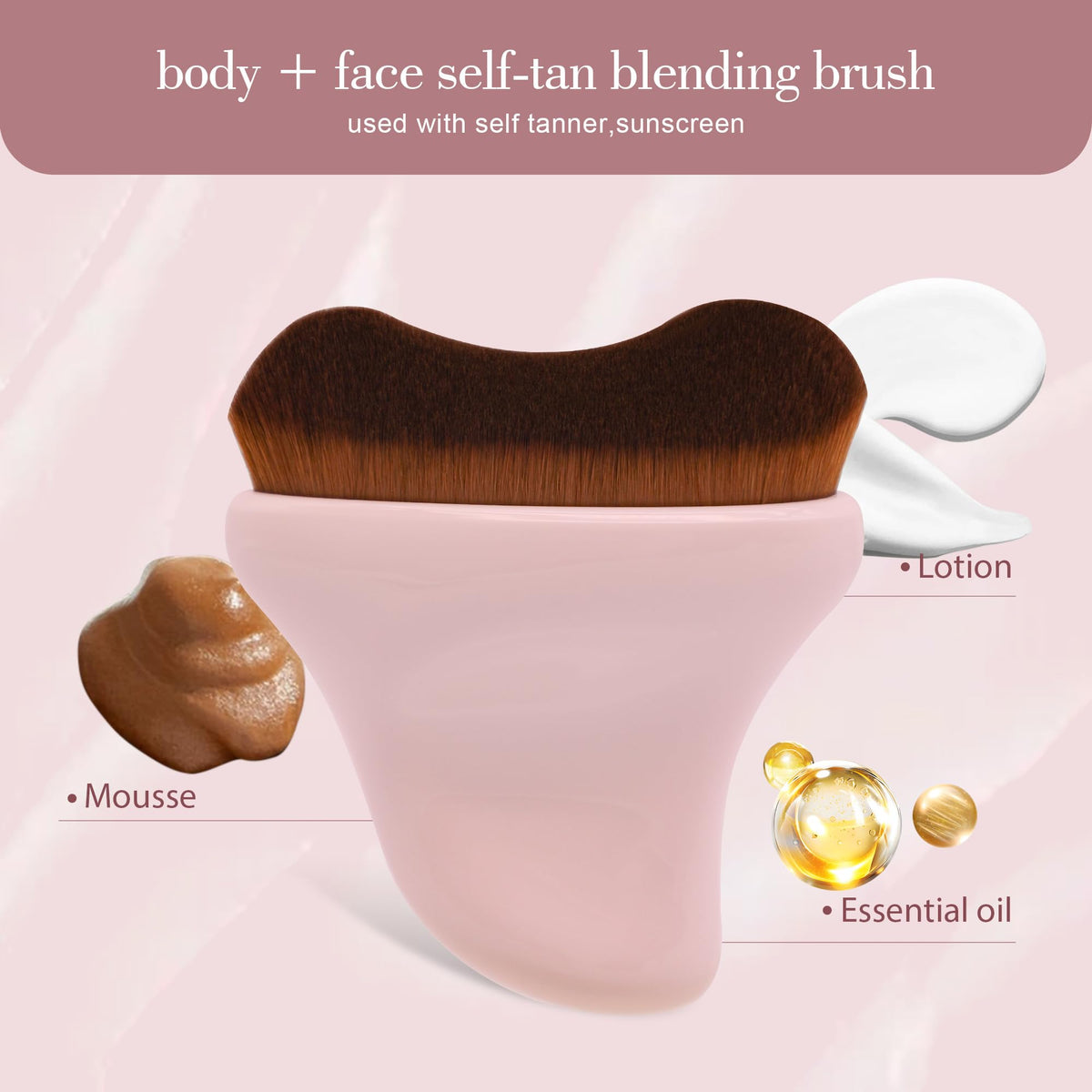 BEAUTYFACTOR Self Tanner Brush - Kabuki Bronzer Brush for Face & Body Makeup - Self Tanning Mitt for Face, Body & Legs (Pink)