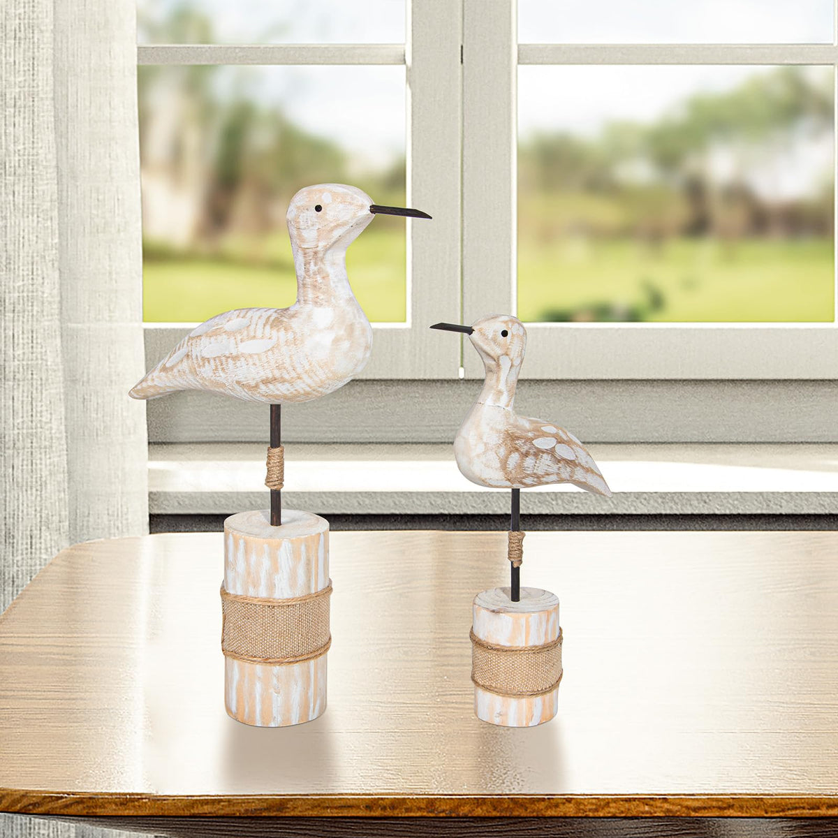 EVINIS Wooden Sea Birds Statues Coastal Decor, White Seagull Statues for Nautical Coastal Beach Ocean Home Decoration (2Packs)