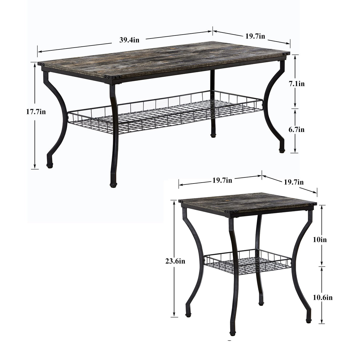 VECELO 3 Pieces Living Room Table Sets, Coffee and End Tables with Open Storage Shelves for Apartment, Home Office, Small Space, Easy Assembly, Grey Oak