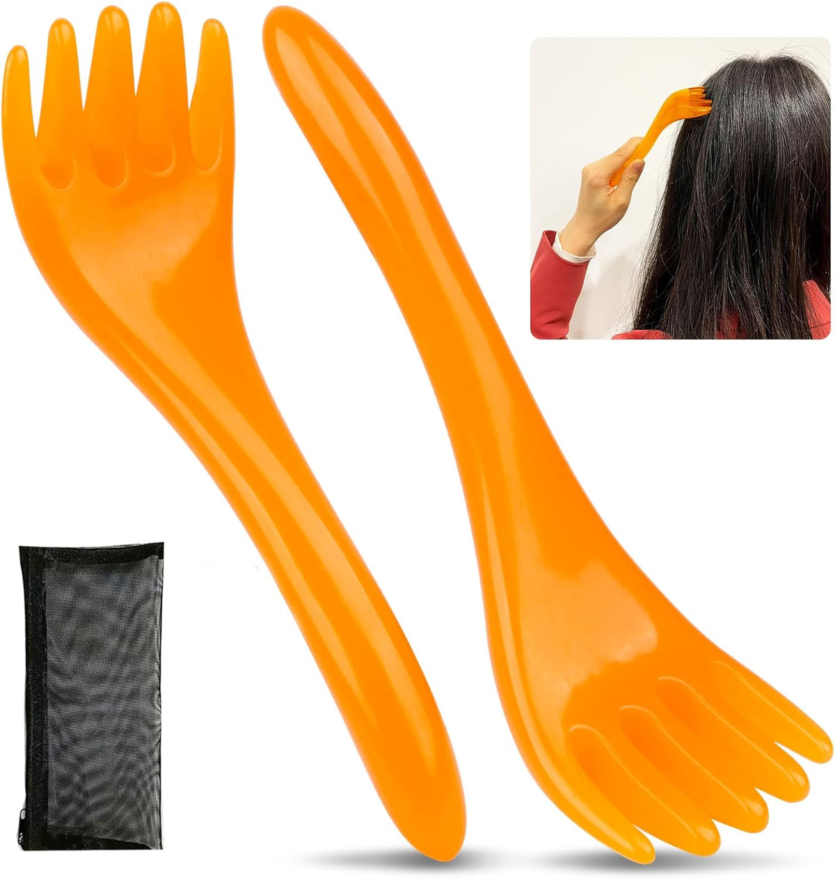 Scalp Massage Tools, 2-Pieces Head Scratcher Massager Whisk, Gift for Mother, Sister,Kids and Lover, Portable Resin SPA Tools with a Black Zippered Bag
