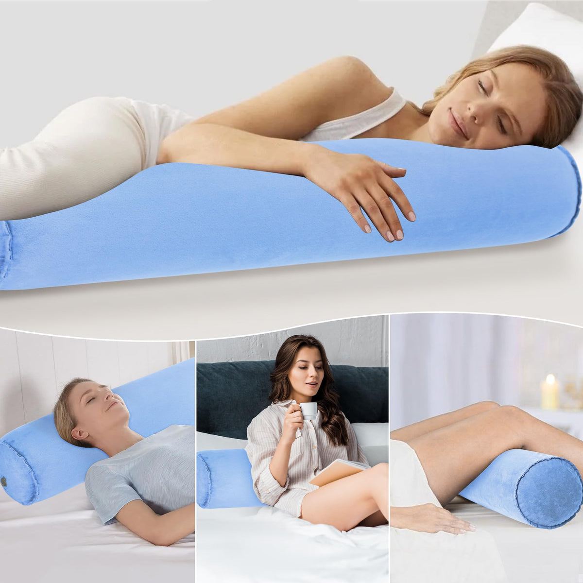 YEEKORO Inflatable Body Pillow for Adults Kids, 47 Inch Body Pillows for Side Sleeper, Travel Body Pillow for Bed, Bolster Pillow, Round Cervical Cylinder Pillow for Sleeping