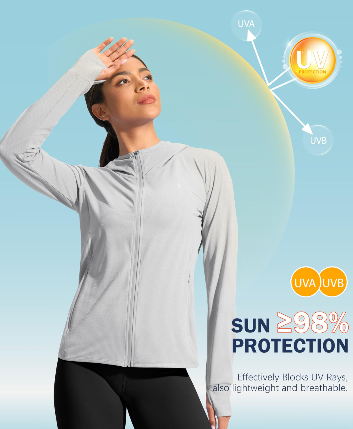 Soothfeel Women's UPF 50+ Sun Protection Hoodie Jacket Lightweight Long Sleeve Sun Shirt for Women with Pocket Hiking Outdoor