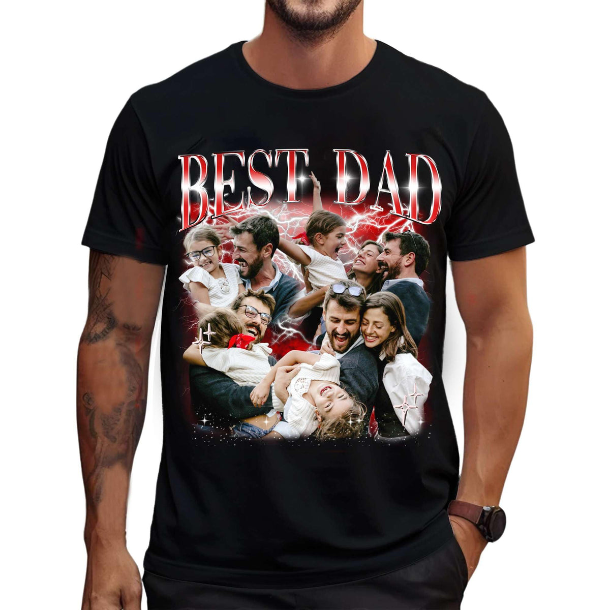 NAZENTI Custom Bootleg Dad Bootleg Rap Tee, Personalized T-Shirts with Picture for Father’s Day, Christmas, Birthday