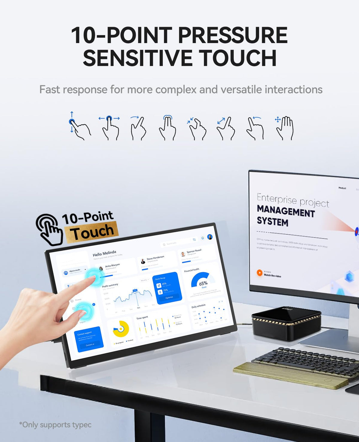 4K Portable Touch Monitor, 15.6" inch 3840 * 2160 UHD w/USB-C HDMI Laptop Monitor, 2000:1 100% RGB IPS ，Aluminum Alloy Shell,10-Point Touch，Dual Speaker, HDR, for Home, Work