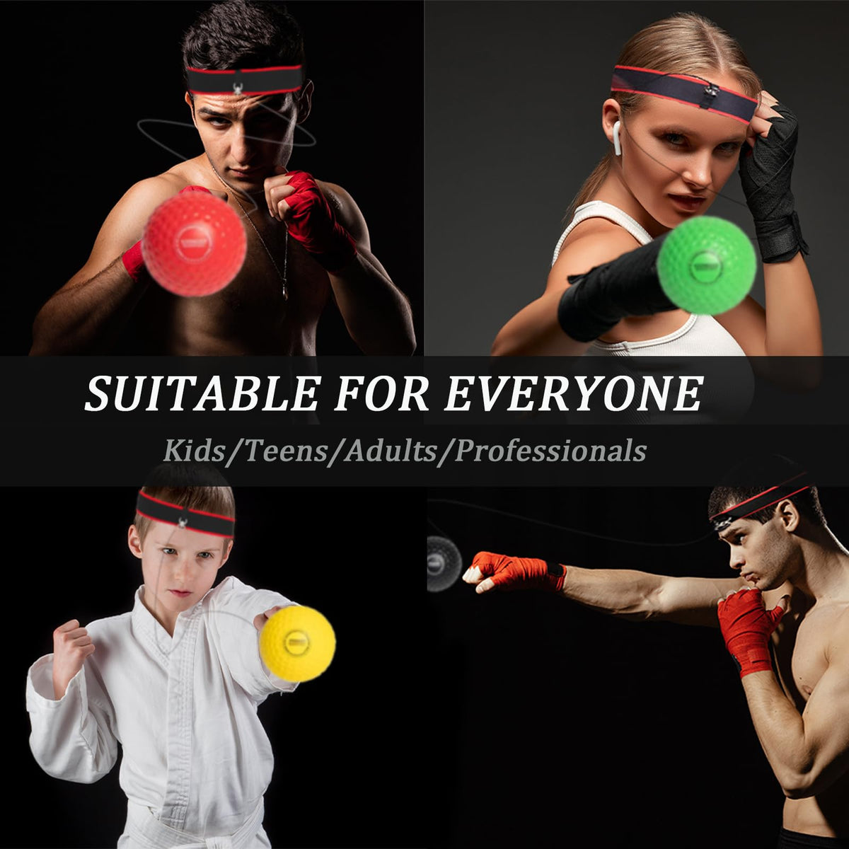 Boxing Reflex Ball for Kids and Adults,4 Levels Boxing Ball with 2 Adjustable Headbands,Boxing Equipment Punching Ball Great for Hand Eye Coordination Punching Speed and Fight Reaction