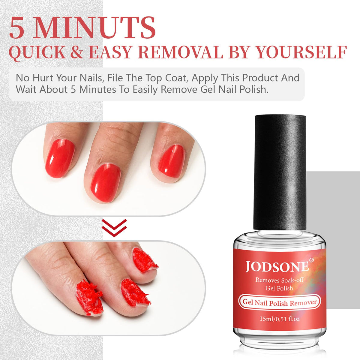 JODSONE 15ML Gel Nail Remover No Need Soaking or Wrapping Gel Remover for Nails 3-5 Minutes Easy And Quick