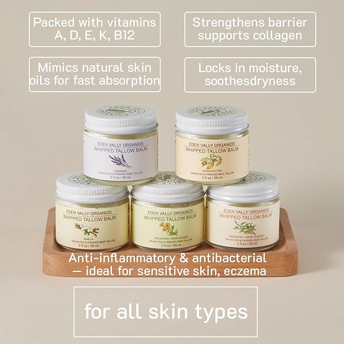 Handcraft Beef Tallow Balm For Skin/Face/Body, Herb-infused Tallow Moisturizer, Organic Unscented Skincare for Eczema, Rosacea - 2 fl oz