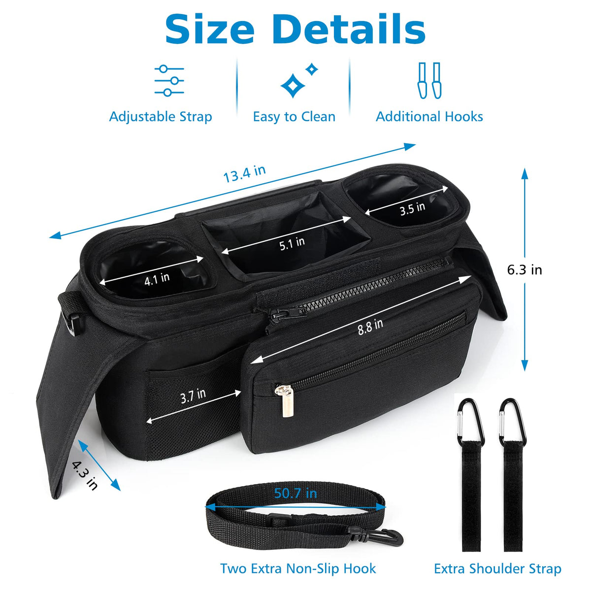 Accmor Universal Stroller Organizer with Insulated Cup Holder Detachable Phone Bag and Shoulder Strap,Stroller Bag Caddy Organizer Accessories Fits for Uppababy, Baby Jogger, Britax Strollers