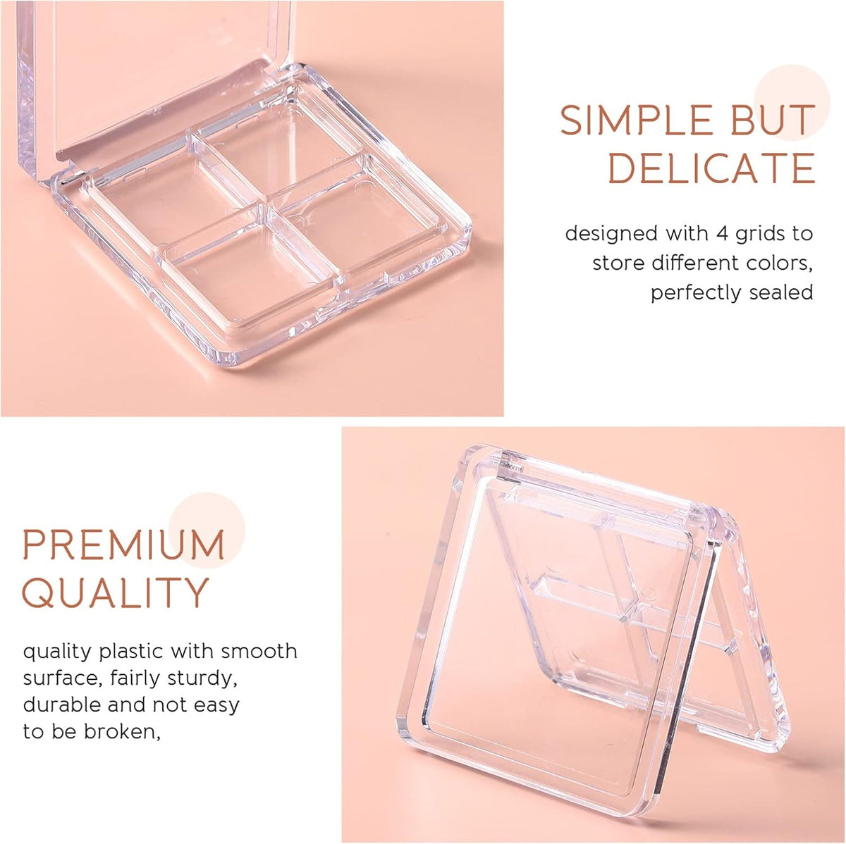 Beaupretty 6 Pieces Empty Eyeshadow Pallet 4 Grids Eye Shadow Lipstick Storage Case Box Clear Makeup DIY Cosmetic Organizer Container