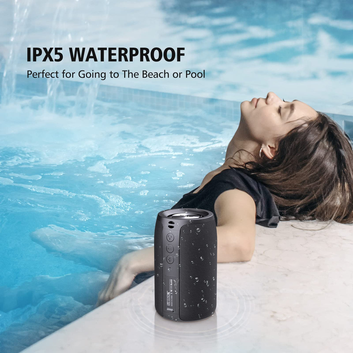 ZEALOT Portable Bluetooth Speakers, Wireless Speaker, S32 Samll Outdoor Speaker, Waterproof IPX5, Stereo Pairing/Bass/USB/MIC/TF Card/AUX for Home Outdoor Travel, Gift for Men, Kids -Black