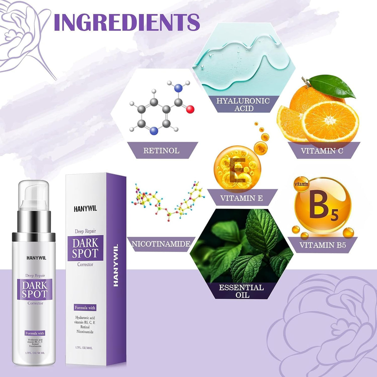 HANYWIL Dark Spot Remover for Face & Body Serum,Rapid Tone Repair Cream with Hyperpigmentation Treatment,Sun Spot, Age Spot & Melasma Remover,Dermatologist-Tested Brightening Retinol Serum (1.7 Fl Oz)