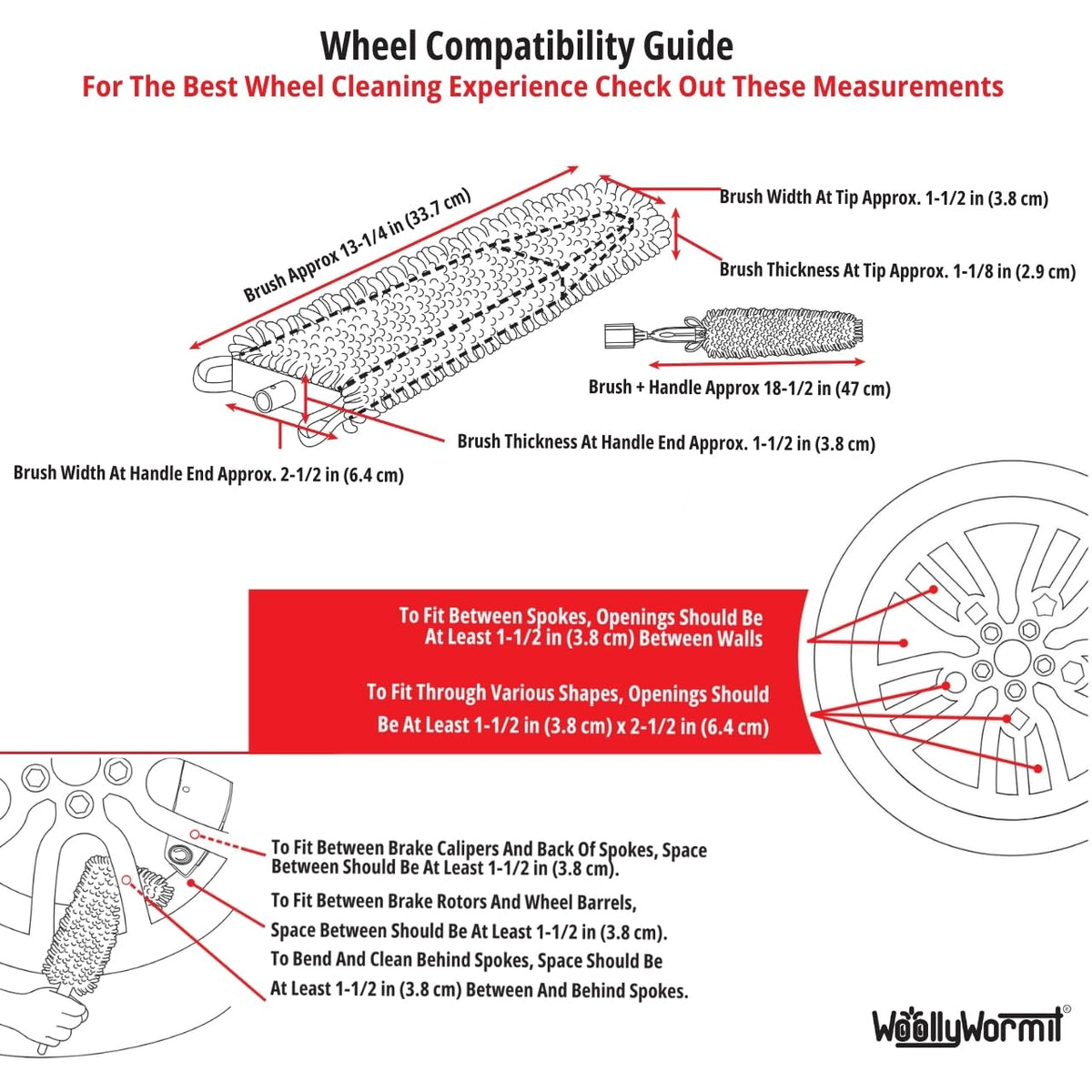 Woollywormit Wheel Cleaning Brush Car Detailing Kit - Rim Brush, Lug Nuts and Wheel Cleaner Brush Car Wash Kit -Tire Brushes for Cleaning Rims - Car Cleaning Supplies and Rim Cleaner Brush Set