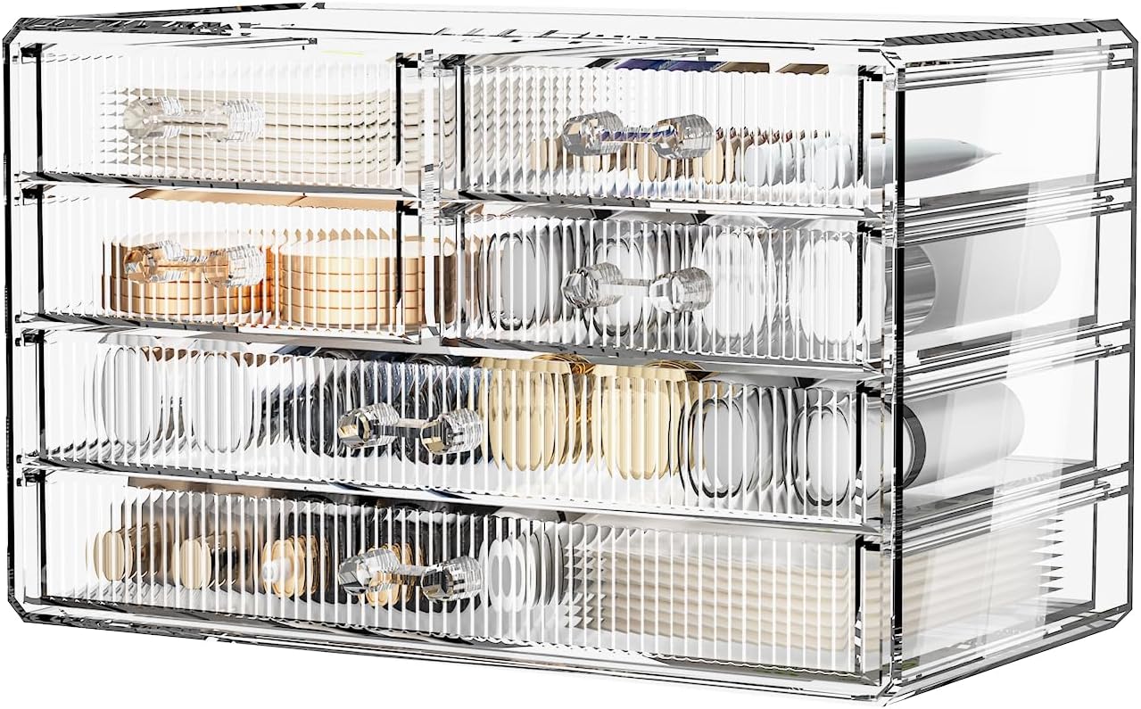 ZHIAI Stackable Storage Drawers, Acrylic Bathroom Counter Organizer Clear Makeup Organizers for Vanity, Kitchen Cabinets, Bathroom, Undersink, Home Organization and Storage (6 Drawers, Pattern F)