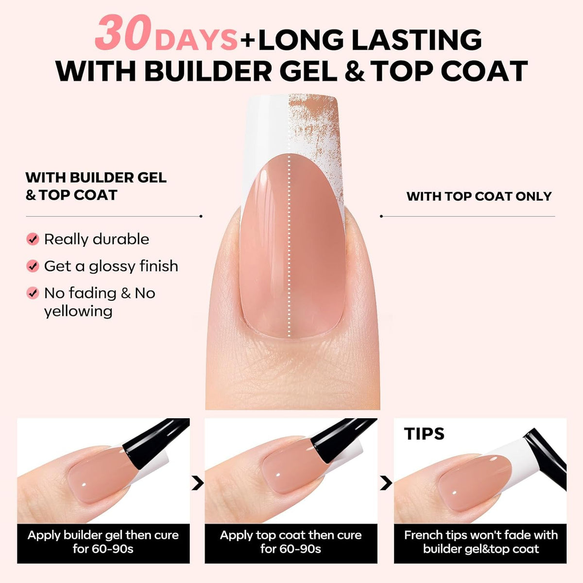 modelones French Tip Press on Nails, 150Pcs Long Square Fake Nails with Nail Box, Deep Nude Gel Nail Tips for Women, Soft Glue-On Nails for Natural Salon Look, DIY Nail Art Kit (15 Sizes)