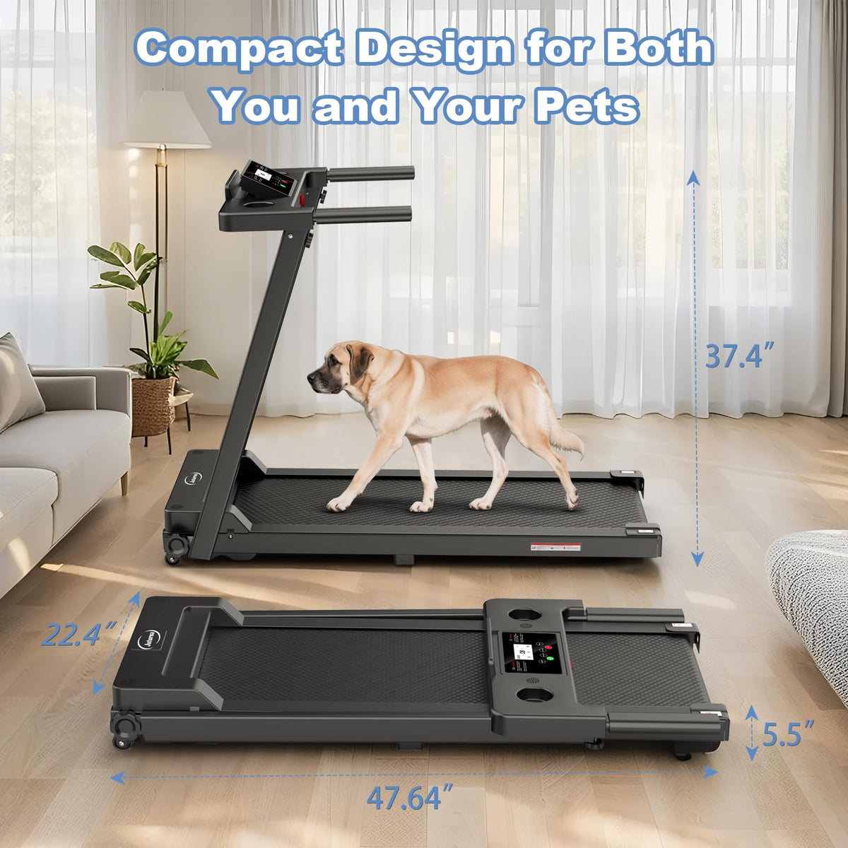 Juturna Treadmills for Home, Portable Foldable Treadmill, Walking Pad with Handle Bar, 3.0 HP Walking Pad with 300 LBS Capacity, Folding Treadmill with LED Display