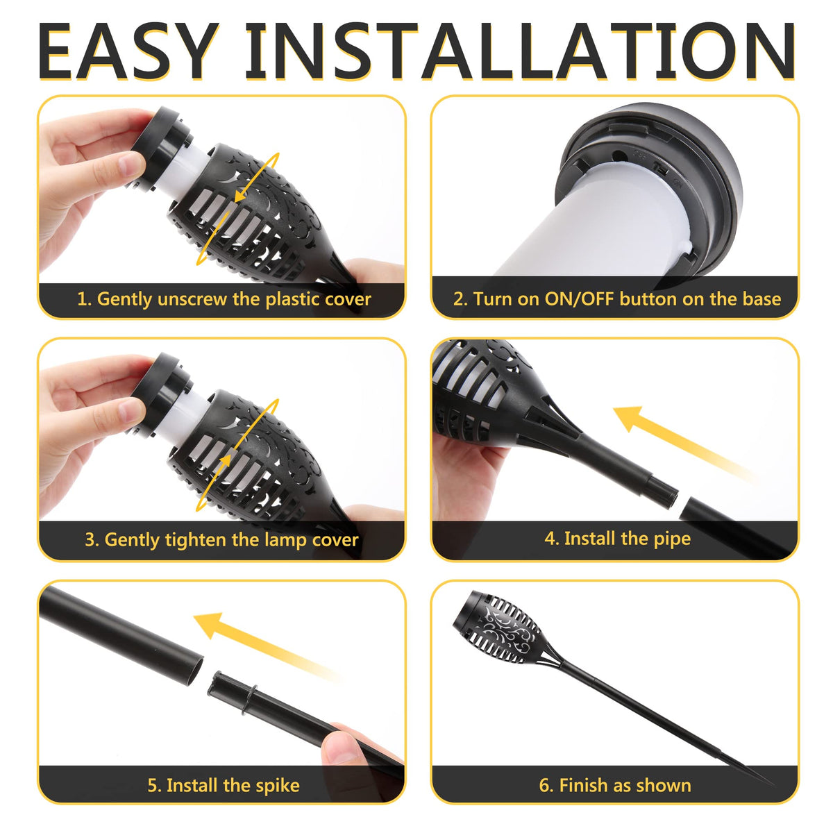 Toodour Solar Torch Flame Lights, 12 Pack Solar Light Outdoor with Flickering Flame, Waterproof Pathway Lights Landscape Decoration Lighting for Garden, Lawn, Yard, Outdoor Decorations