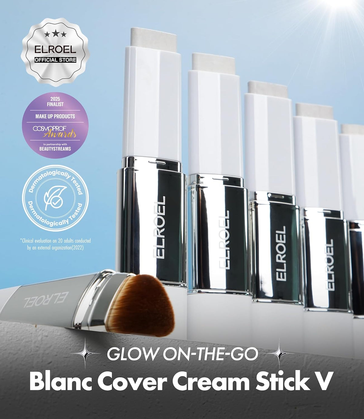 Blanc Cover Cream Stick V White - Korean Color-Changing Foundation Stick with Volufiline - Medium to Full Coverage Dewy Finish Base Makeup - Dual-Ended with Detachable Brush (200 Fair)