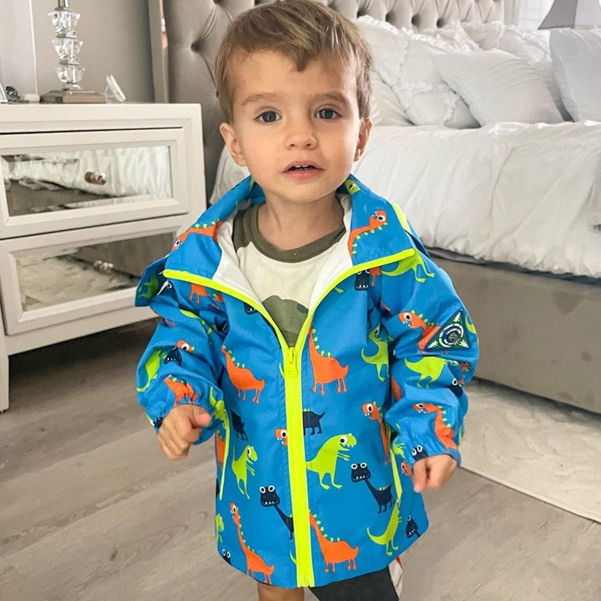 HZXVic Toddler Boys Raincoat Waterproof,Lightweight Kids Rain Poncho Jacket Windbreaker Outwear Coat，Blue 2T
